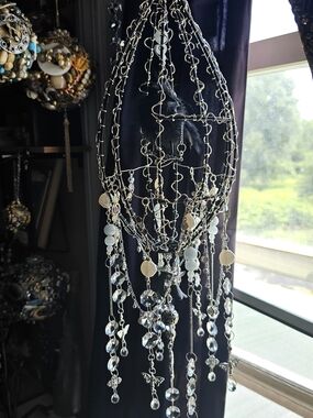 Beaded Crystal Wind Chime Mobile - Silver and Clear RAVEN ALL HANDMADE